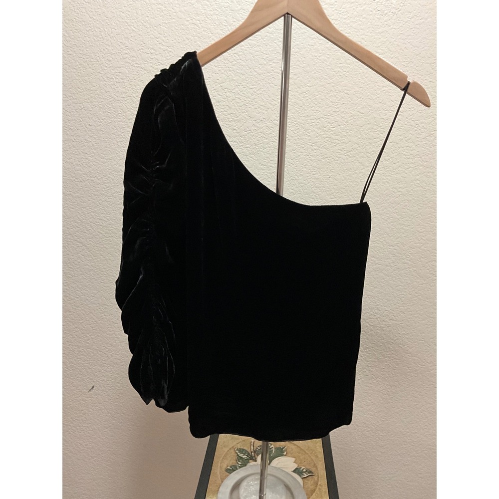 Joie Black‎ Velvet One Shoulder Ruched Sleeve Top Womens Size 12